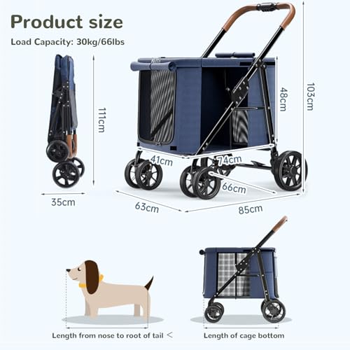 Poussette pour chiens jusqu'à 30 kg pliable à 4 roues