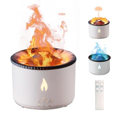 Image of KIMEE Volcano Humidifier Aromatherapy Essential Oil Diffuser, 2 Mist Modes: Flame and Volcano, Large Capacity with Timer Waterless Auto-Off for Home, Office, Yoga, or Gym
