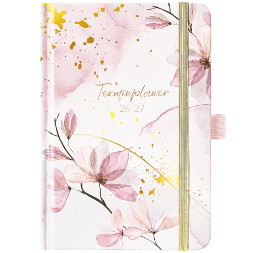 Kalender 2026-2027 - Taschenkalender 2026-2027 von Aug.2026 - Sep. 2027 Kalender 226-27 A6 mit 2 Lesezeichen Gesäßtasche und Stiftschlaufe 15.5 x 10.5 x 1.7 cm
