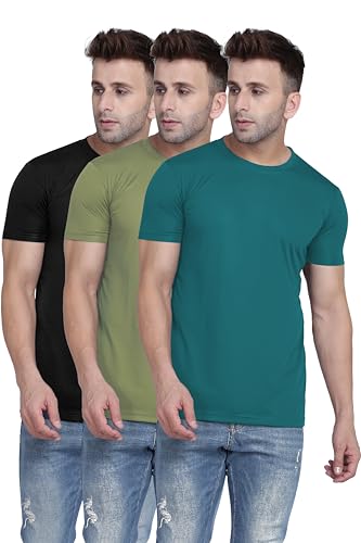 TQH Men Dri Fit Polyester Half Sleeve Round Neck Multicolor T-Shirts - Pack of 3