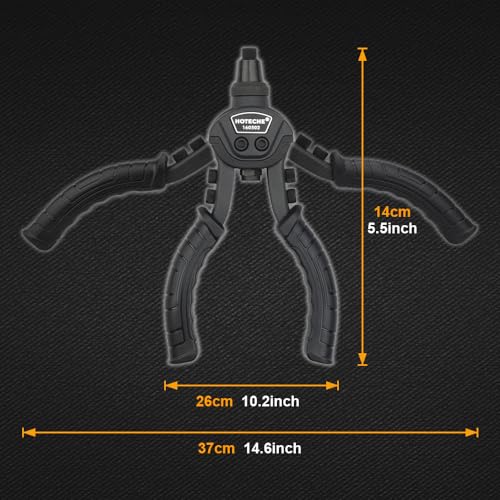 Hoteche 10 Inch Double Handle Riveting Pliers Carbon Steel Aluminum Alloy 760g Riveting Tool Set including 5 Nozzles and 3 Steel Jaws for Blind Rivet Pliers - Image 3