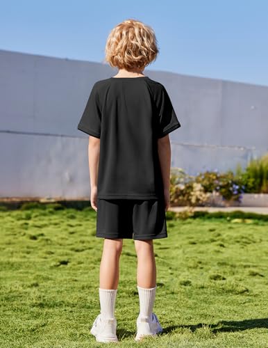 Image of Arshiner Boys Loose Athletic Set Crew Neck T-Shirt & Mesh Short 4-13 Years | Boys Loose Athletic Shorts Set Performance Crew Neck T-Shirt and Mesh Short Outfits Lightweight & Breathable