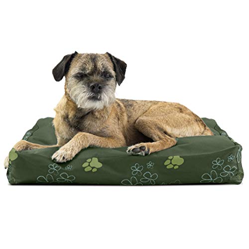 Image of Furhaven Water-Resistant Pillow Dog Bed for Small Dogs w / Removable Washable Cover - Indoor & Outdoor Garden Print Mattress - Jungle Green, Small