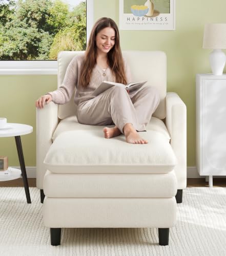 Image of Welzona 3-Layers Cloud Accent Chair with Ottoman, 33 inch Teddy Reading Chair
