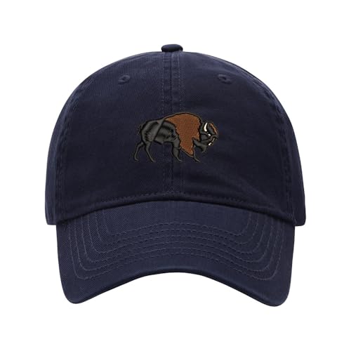 Baseball Cap for Men Women American Bison Buffalo Embroidered Washed Cotton Dad Hat Baseball Caps (Navy)