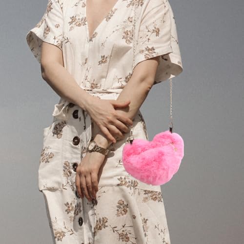 TENDYCOCO UmhäNgetasche Damen PlüSch Herzform Tasche Mit Kette Kleine Rosa Schultertasche FüR Alltag Shopping Und Dating