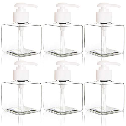 Youngever 6 Pack Clear Plastic Square Pump Bottles 8 Ounce, Refillable Plastic Pump Bottles for Dispensing Lotions, Shampoos