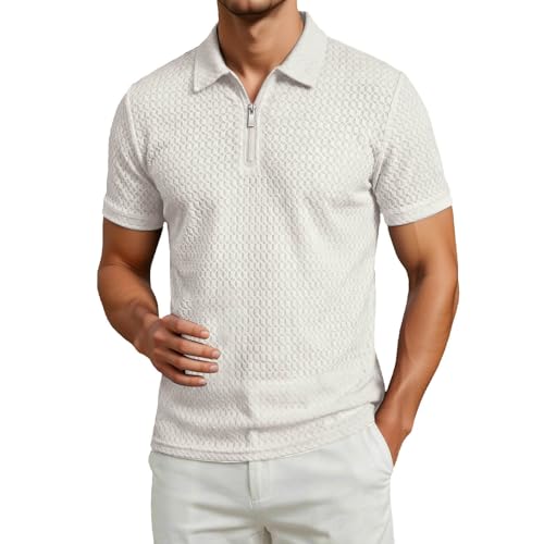 DASONLUE Polo para hombre, jacquard, solapa, camiseta de entrenamiento, manga corta, fina, monocolor, camiseta de verano, informal, camiseta deportiva con cremallera 1/4, transpirable, camisetas de