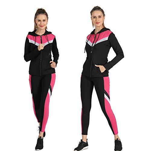 Active Wear Sets-Women's Workout Clothes Gym Wear Track Suits Yoga Jacket Pants Vest 3 Pieces Set Rose Red