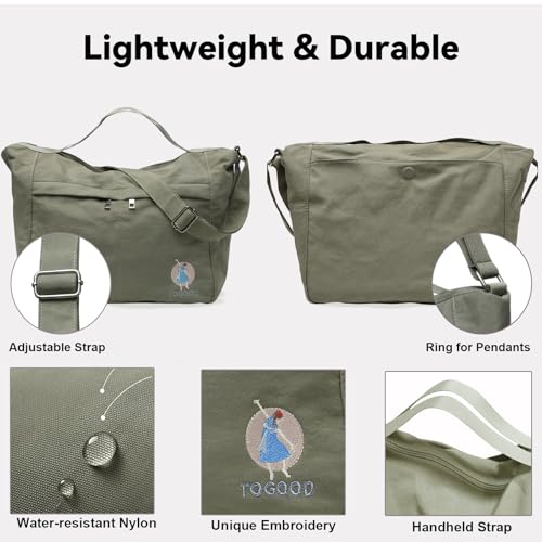 Image of Togood Casual Crossbody Bags for Women Men, Large Tote Shoulder Bag Embroidery Hobo Purses, Lightweight Waterproof Purse