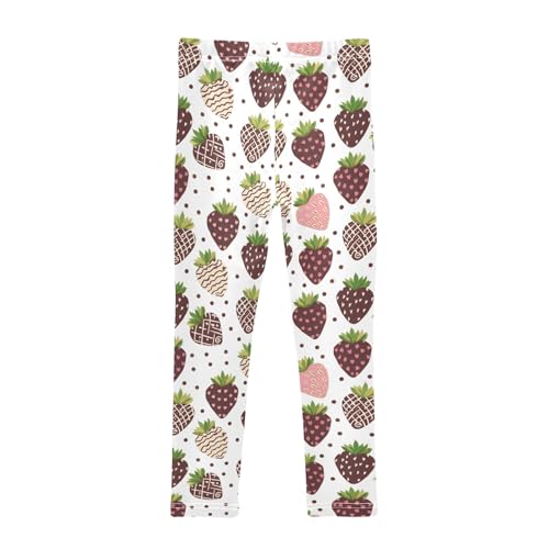 Girls' Athletic Leggings Ankle Length Yoga Dance Pants Kids Teen 4T Chocolate Strawberries2