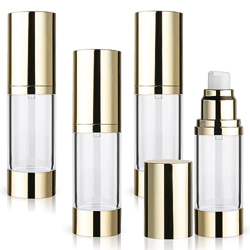 4 Pack 30ml/1oz Clear Airless Pump Bottle Plastic Vacuum Pump Press Container Empty Lotion Dispenser for Cream Toiletries Liquid Foundation Cosmetic Sample Travel - Gold