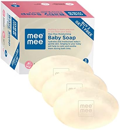 Mee Mee Baby Soap 75g, Pack of 3 (Buy 2, Get 1 Free) | Nurturing Bathing Bar with Natural Shea & Cocoa Butter | For Baby's Sensitive Skin | Paraben Free | Dermatologist-Approved for Gentle Skin Care