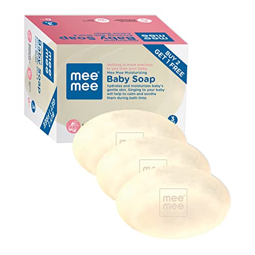 Mee Mee Baby Soap 75g, Pack of 3 (Buy 2, Get 1 Free) | Nurturing Bathing Bar with Natural Shea & Cocoa Butter | For Baby\’s Sensitive Skin | Paraben Free | Dermatologist-Approved for Gentle Skin Care Mee Mee Baby Soap 75g, Pack of 3 (Buy 2, Get 1 Free) | Nurturing Bathing Bar with Natural Shea & Cocoa Butter | For Baby\’s Sensitive Skin | Paraben Free | Dermatologist-Approved for Gentle Skin Care