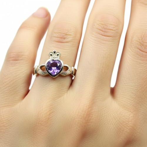Image of Choose Your Color Natural Gemstone Irish Claddagh Silver Ring Friendship Love 55 Carat Brand Size 5 to 12