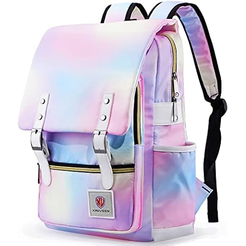 Xinveen Vintage Backpack Gift for Girls School Bag College Daypack Slim Travel Rucksack Rainbow Cover