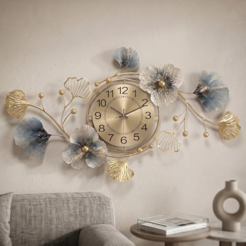 Image of Gold Metal Wall Clock for Hall | Luxury Wall Decor Items for Living Room | Big Size Home Decor Items for Wall Decoration | Stylish Artistic Clock for Home