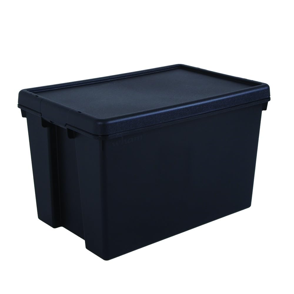 Box and beyond – Caja de almacenamiento – 40 x 59,5 x 37 cm – 62 l – Plástico negro – Almacenamiento, herramientas, bricolaje, ultra resistente, reutilizable, garaje o sótano, lavadero