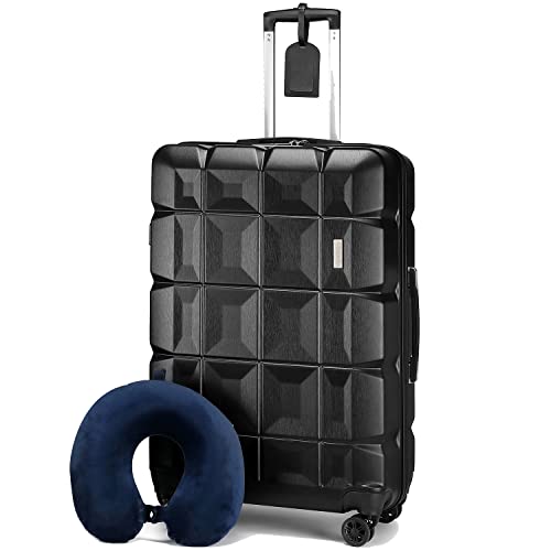 imiomo Gepäcksets Abstand, Koffer mit Spinnerrädern, Hardside Große Hartschale 3-teiliges Gepäckset, Rollender Reisekoffer mit TSA Schloss, Schwarz, 3PCS Large 28inch, Faction Cover