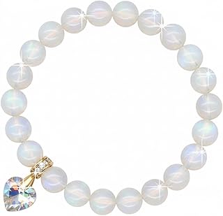 Georgiadis 8mm Birthstone Bracelet for Women with Austrian Crystal Heart Charm | Luxury Healing Gemstone Jewelry | 18K Gold Plated Bail | Birthday, Birth Month & Meaningful Gift Idea