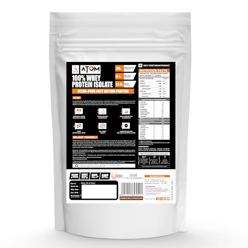 Image of AS-IT-IS ATOM Whey Protein Isolate 2kg | 30g protein, 6.1g BCAA & 13g EAA | Ultra Pure-Fast Acting Protein | Double Rich Chocolate Flavor