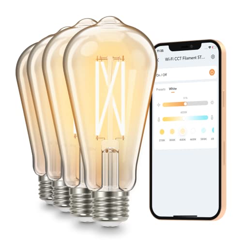 mujoy Smart Edison Bulbs, 2700-6500K Tunable&Dimmable Amber Warm and Cool White WiFi E26 LED Edison Bulbs, 8W ST19 800lm 90+ CRI Vintage Filament Light Bulb, Compatible with Alexa、Google Home, 4Pack mujoy Smart Edison Bulbs, 2700-6500K Tunable&Dimmable Amber Warm and Cool White WiFi E26 LED Edison Bulbs, 8W ST19 800lm 90+ CRI Vintage Filament Light Bulb, Compatible with Alexa、Google Home, 4Pack