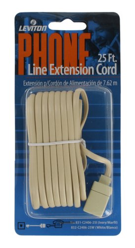 Leviton C2406-25I 25-Foot Flat wire Modular Phone Line Extension Cord, Ivory