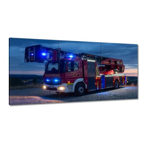 Toile camion de pompiers avec sirène pour décorer la chambre d'enfant 120x60cm