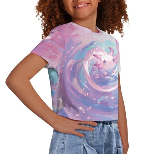 Image of Girls Fashion Crewneck Tee Shirts Casual Short Sleeve Crop Top Summer Outfits 5-14 Years Old