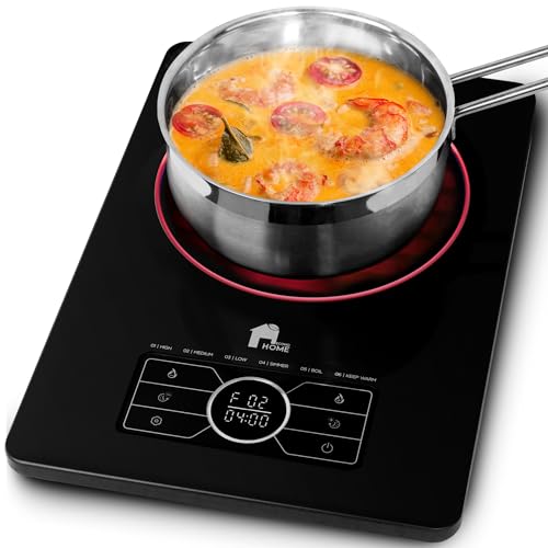 EconoHome Superconductor Portable Cooktop - Extra Thin & Portable Electric Stove for Cooking, Kitchen, Home, Apartment, Dorm - Stainless Steel, Microcrystalline Glass Burner - Adjustable Temperature
