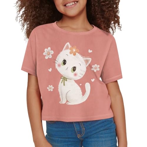 Image of Girls Fashion Crewneck Tee Shirts Casual Short Sleeve Crop Top Summer Outfits 5-14 Years Old