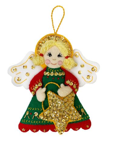 MerryStockings Felt Ornament Kit, Collectible Angels Series, DIY, Sequins, Beads, Embellishments, Step by Step Instructions and Each Angel has Multiple Skin Tone Options (Christmas)