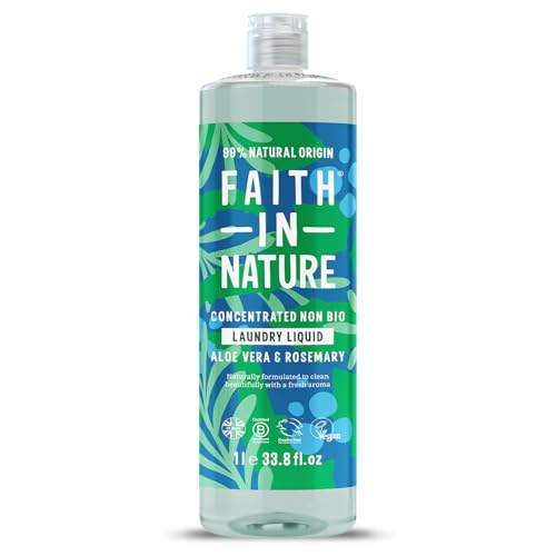 Faith In Nature Natural Super Concentrated Laundry Liquid with Aloe Vera and Rosemary Oil Vegan and Cruelty Free No SLS Parabens or Phosphates 1L Bottle