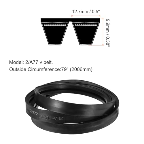 Image of uxcell 2 /A77 or 2 /4L790 Banded V-Belt Classic Wrapped Rubber, 2 Banded /2 Ribs, A Profile, 77 inch(1956mm) Inside Circumference
