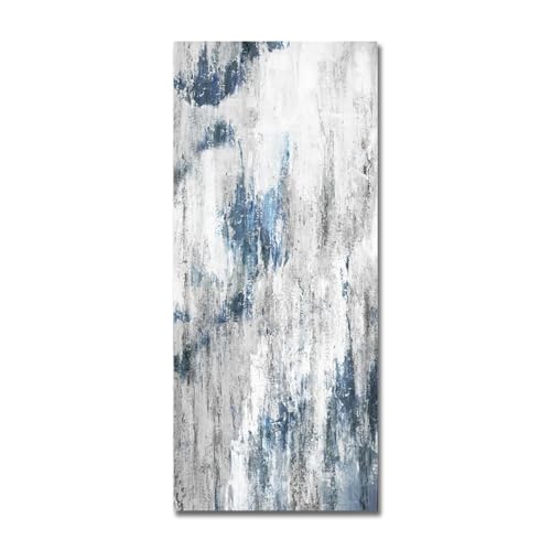 Peinture abstraite bleu et blanc sur toile 80x160 cm pour salon