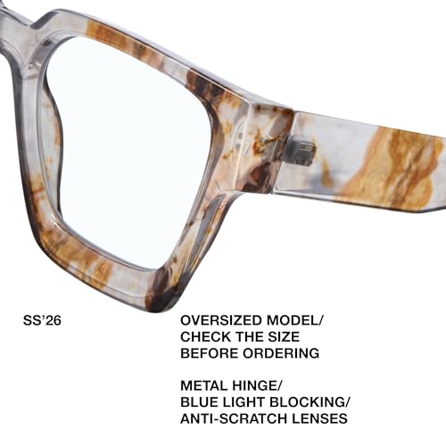 Image of livho Oversized Eyewear Frame for Woman and Men - Rectangle Fashion Glasses for Computer, Chic Preppy Frame