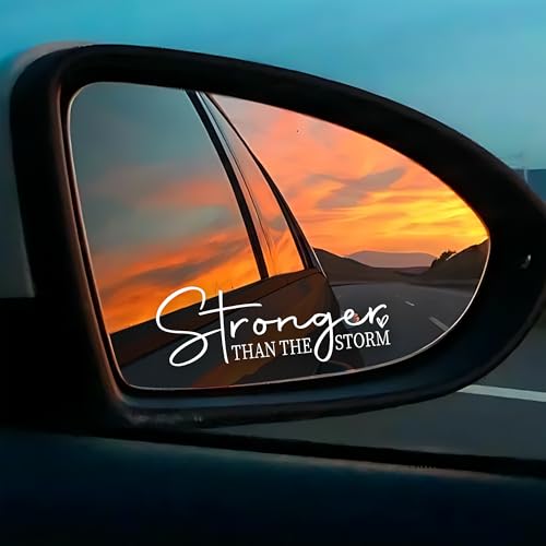 Image of VIANGOZE Set 2Pcs Stronger Than the Storm Rearview Mirror Decal Inspiration Bible Stickers Self-Love Christian Positive Decals Water Bottle Window Sticker Vinyl Waterproof 3.5x1.3 Inches Car Decals