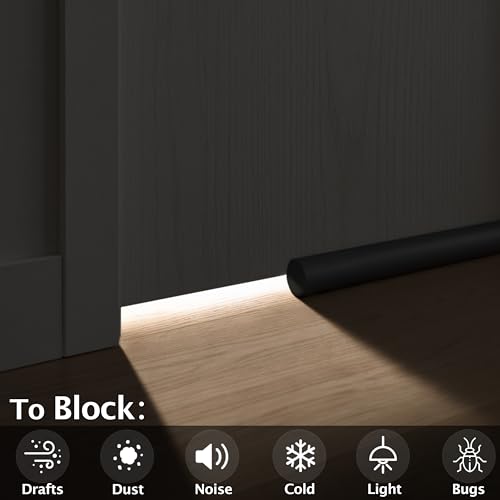 Image of MAXTID Large Door Draft Stopper 30 Inch for Small Size Bedroom, Fits 0.5 to 1.7 inch Gaps, Light Blocker Black Draft Guard for Bottom of Doors, Adjustable Twin Sided