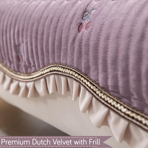 Image of HOKIPO Premium Dutch Velvet Sofa Cover Mat with Frill for 1 /2 /3 Seater and L Shape Sofa. Make Your Own Sofa Cover Set, Mat Length 90(D) x 60(L) cm, Wisteria Lilac (NEW-AR-5733-PR)