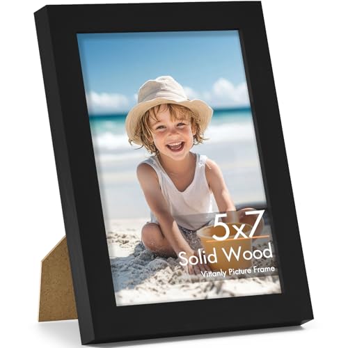 Vittanly 5x7 Picture Frame Made of Solid Wood for Wall or Tabletop Black