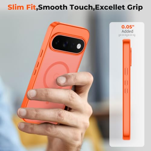Image of SUPFINE Magnetic for Google Pixel 11 Case - Orange | With Screen Protector,Translucent Matte,Built-in Magnets,Military Grade Drop Protection,Shockproof Phone Cover