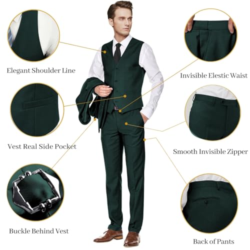 Image of Men's Slim Fit 3 Piece Suit Two Button Business Wedding Dress Tux Suit Set Jacket Vest Pants with Tie