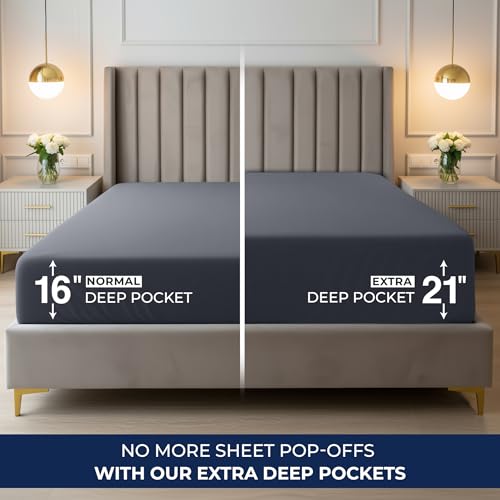 Image of Utopia Bedding Extra Deep Pocket Cal King Fitted Sheet, Fits up to 21 Inch Mattress - Hotel Luxury, Soft, Breathable and Comfy - Shrinkage and Fade Resistant - Easy Care (Grey)