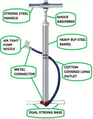 Image of Heavy Portable Steel Cycle Air Pump with Needle & Dual Valve | Ergonomic Grip with Sturdy Base for Bicycle, Football, Balloon, Ball, Basketball, Handball, Inflatable Furniture (Silver)