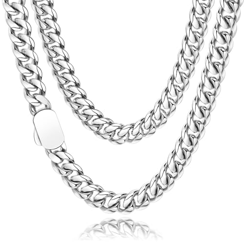 FEEL STYLE Cuban Link Chain for Men Women - Stainless Steel Cuban Chain Necklace - Silvr Mens Chain Necklaces Miami Curb Chain Necklace - 6/8/10mm Cuban Chain Hip Hop Jewelry 18/20/22/24Inch