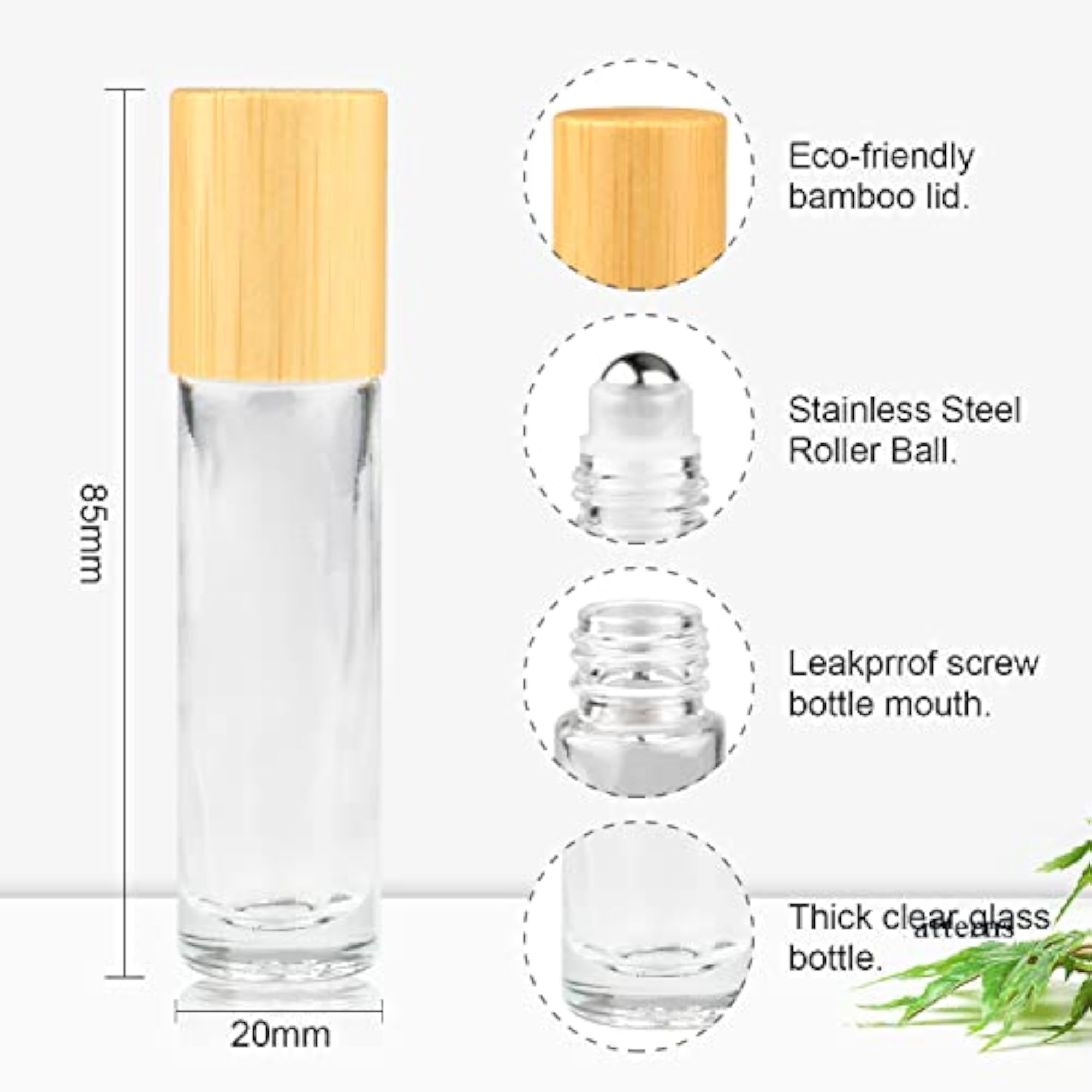 Clear Refillable Glass Roller Bottle, 10ml