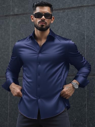 Image of IndoPrimo Men's Stylish Solid Satin Casual Shirt for Men Full Sleeve