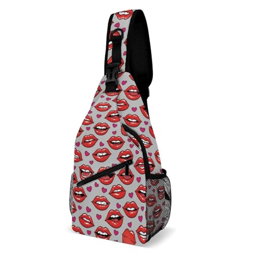 Mochila cruzada urbana ajustable ligera roja con diseño divertido miniatura 1