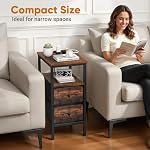 Lewondr End Table with Charging Station and LED Light, Narrow Side Table with 2 Fabric Drawers, Thin Nightstand with USB Ports for Bedside, Bedroom, Living Room, Small Spaces