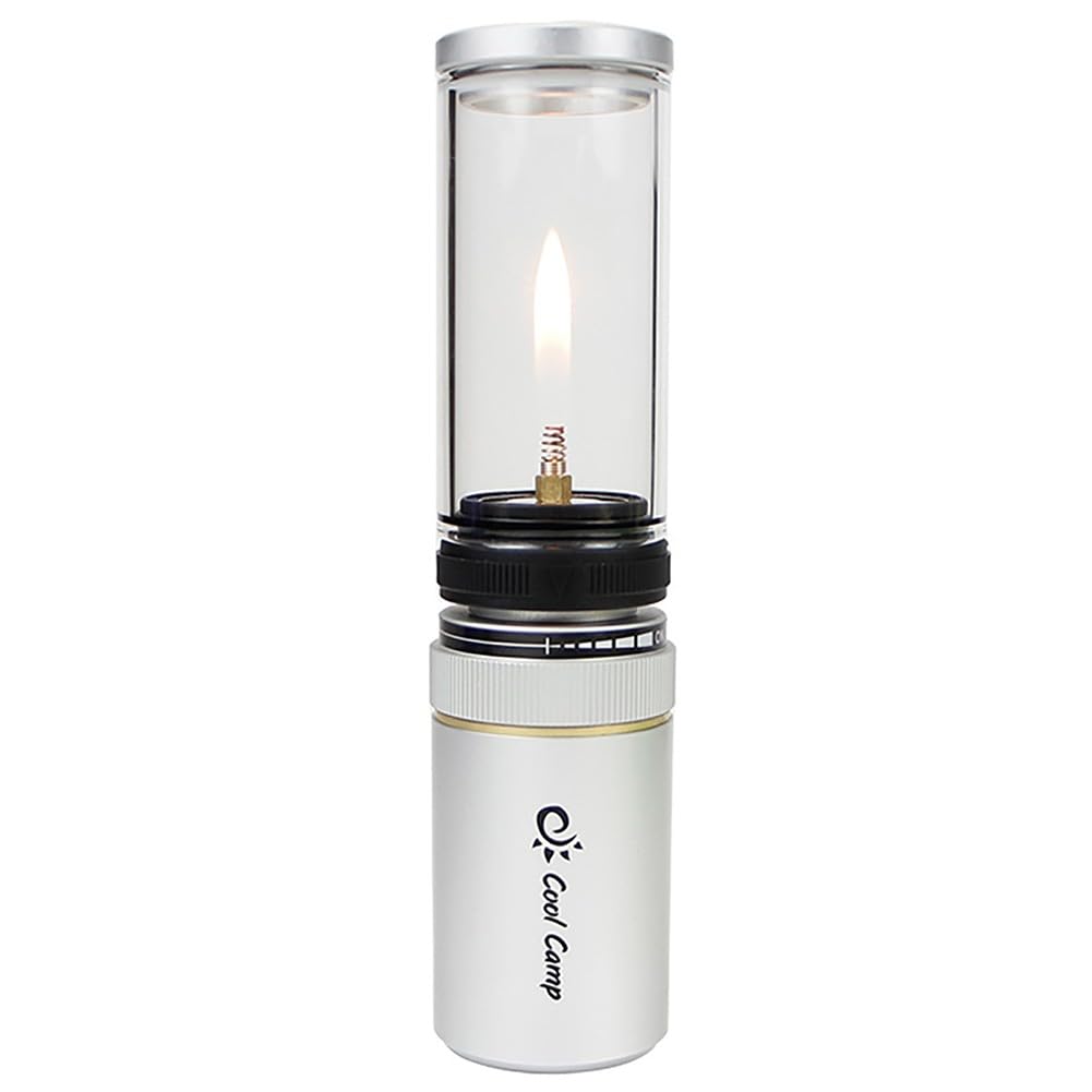 Camping Gaslaterne aus Aluminiumlegierung mit Kerzenlicht-Effekt, verstellbarem Lichtrahmen und Schraubkartuschenanschluss für Outdoor, Wandern und Zelten, inkl. Nachfüllkanister 10g